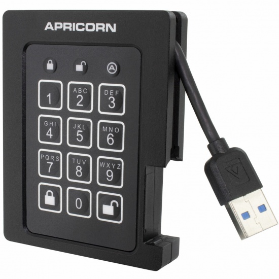 4TB Apricorn Aegis Padlock USB3.0 External Solid State Drive - Black Image