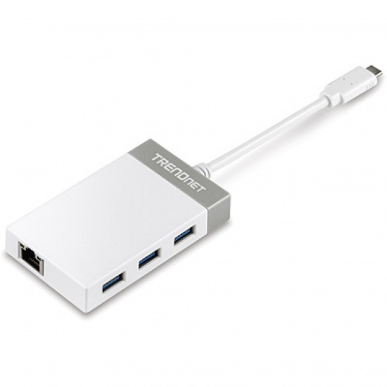 Trendnet 4-Port USB3.2 Type A With LAN RJ-45 Hub - Grey, White Image