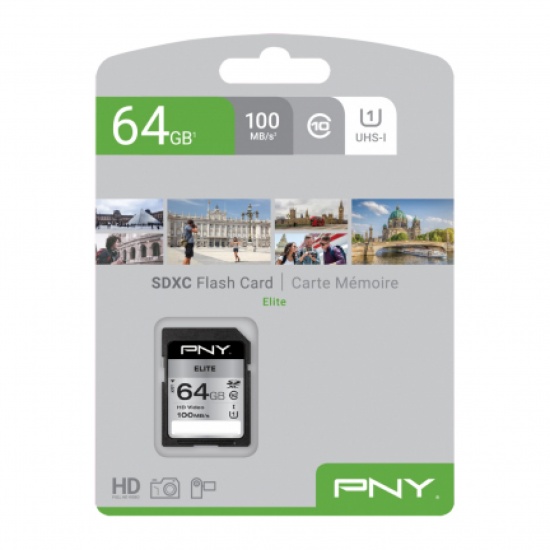 64GB PNY Elite UHS-I Class 10 SDXC Flash Memory Card Image