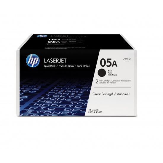 HP Toner Cartridge - 05A - CE505D - Black (Dual Pack) - 4600 Page Yield Image