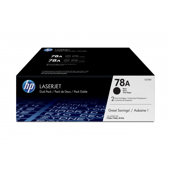 HP LaserJet Toner Cartridge - 78A - CE278AD - (Dual Pack) Black - 4200 Page Yield Image