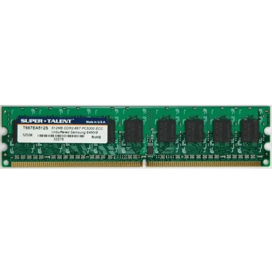 512MB Super Talent DDR2 667MHz PC2-5400 Unbuffered ECC Memory Module Image