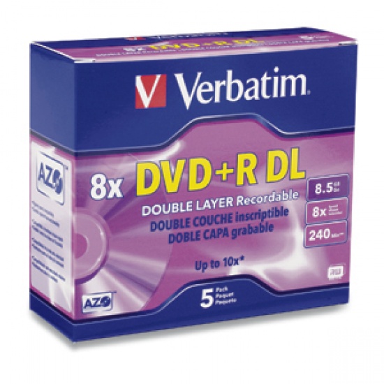 Verbatim DVD+R DL 8.5GB 8X Branded 5-Pack Jewel Case  Image
