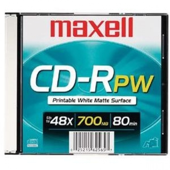 Maxell CD-R White Ink Jet Printable 1-Pack 700MB Slim Jewel Case Image