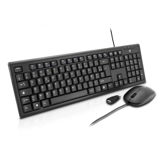 V7 USB Wired QWERTZ Keyboard and Mouse - German Layout Image