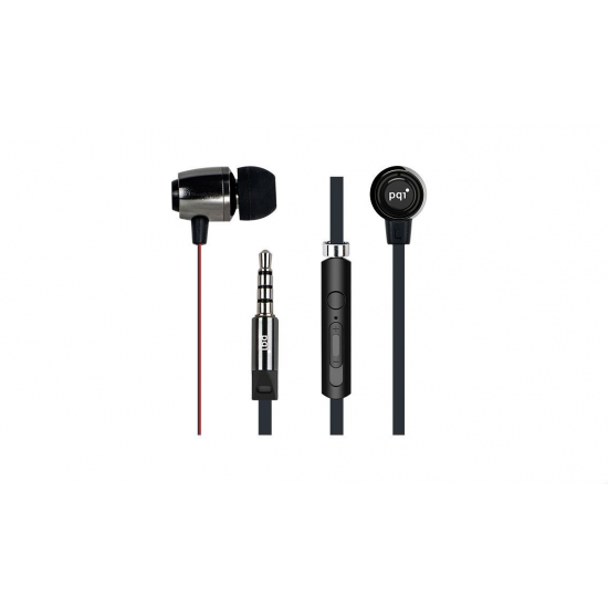 PQI Metallic In-Ear Stereo Earphones, Hands-Free Call Answering, Flat Cable Design, Red/Black Edition Image