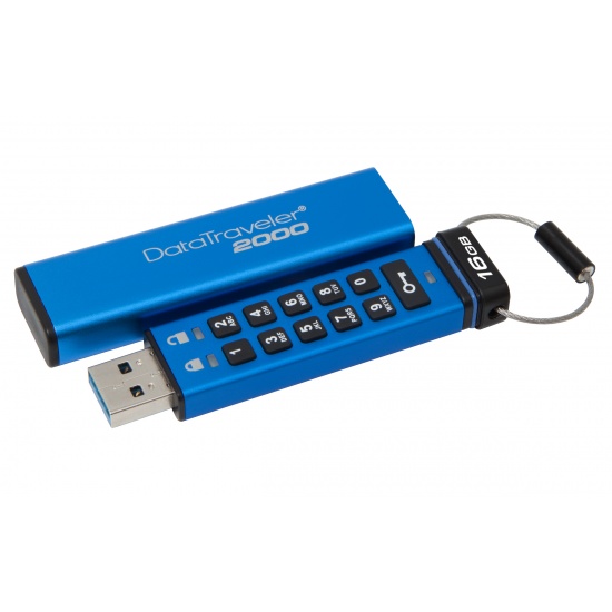 16GB Kingston DataTraveler 2000 Encrypted USB Flash Drive - Blue Image