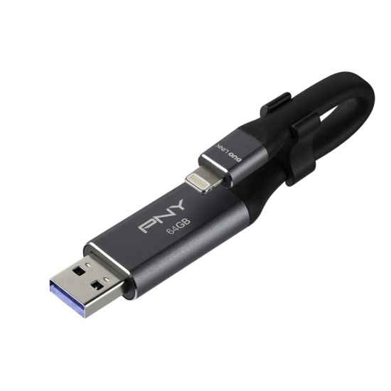 64GB PNY Duo Link iOS OTG USB 3.0 Type-A/Lightning Flash Drive - Grey Image