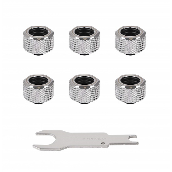 Thermaltake Pacific C-PRO G1/4 16mm OD PETG Cooling Fittings - Chrome - 6 Pack Image