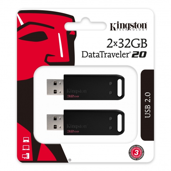32GB Kingston DataTraveler DT20 USB 2.0 Flash Drive - 2 Pack Image
