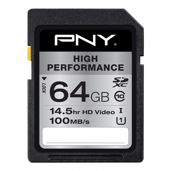 64GB PNY High Performance SDXC CL10 UHS-1 U1 Memory Card Image