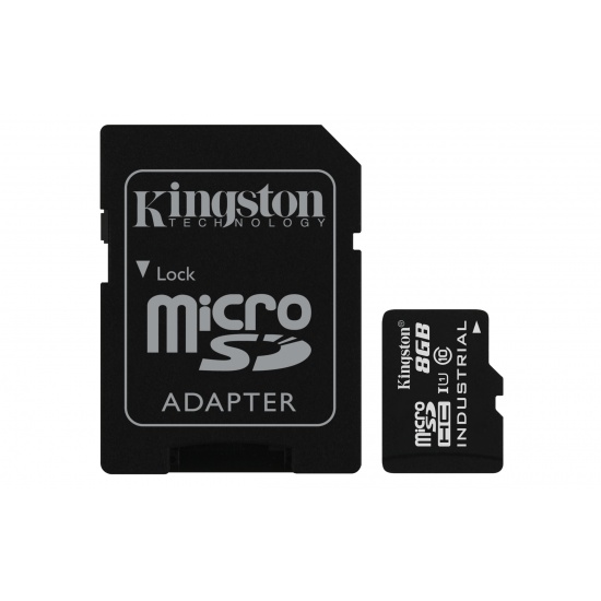 8GB Kingston Industrial Temperature microSDHC CL10 UHS-1 U1 Memory Card w/Adapter Image