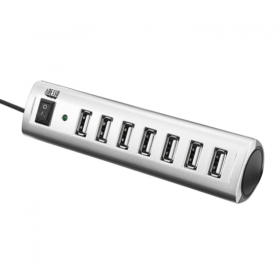 Adesso 7-Port USB 2.0 Hub w/AC Power Adapter - Silver Image