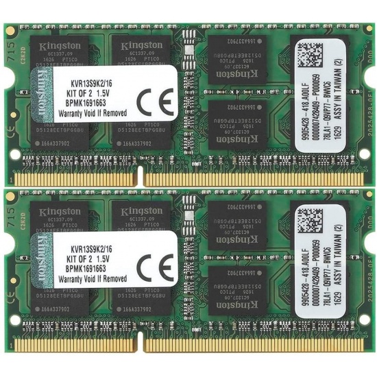 16GB Kingston ValueRAM DDR3 SO-DIMM 1333MHz PC3-10600 CL9 Dual Channel Kit (2x 8GB) Image