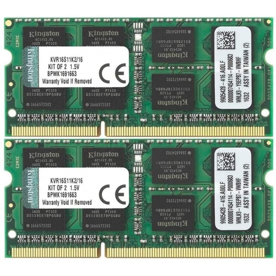 16GB Kingston ValueRAM DDR3 SO-DIMM 1600MHz PC3-12800 CL11 Dual Channel Kit (2x 8GB) Image