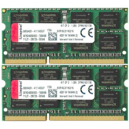 16GB Kingston ValueRAM DDR3L SO-DIMM 1600MHz PC3L-12800 CL11 Dual Channel Kit (2x 8GB) Image