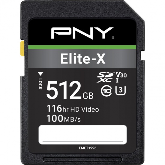 PNY Elite-X SDXC CL10 UHS-I U3 V30 Flash Memory Card - 512GB Image