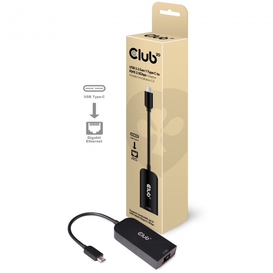 CLUB3D USB 3.2 Gen1 Type C to RJ45 2.5Gbps Network Adapter Image