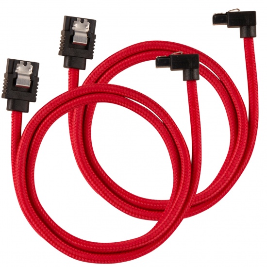 Corsair Premium Sleeved SATA III Cables 90° Connector (2 Pack) - Red Image