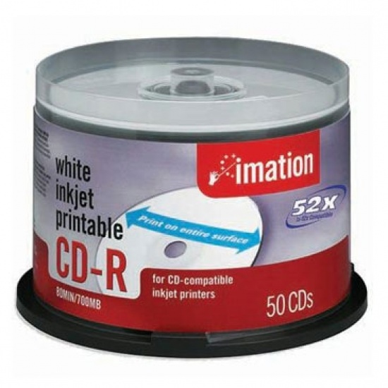 Imation CD-R 700MB 52X White Inkjet Hub Printable 50-Pack Cake Box Image