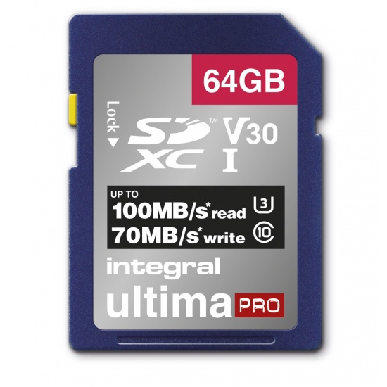 64GB Integral Ultima Pro SDXC 100MB/s CL10 UHS-1 U3 V30 Memory Card Image 64GB Integral Ultima Pro SDXC 100MB/s CL10 UHS-1 U3 V30 Memory Card Image