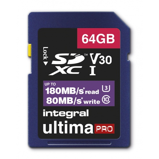 64GB Integral Ultima Pro SDXC Memory Card CL10 V30 UHI-I U3 180MB/sec Image