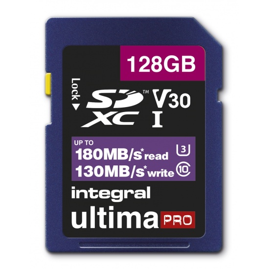 128GB Integral Ultima Pro SDXC Memory Card CL10 V30 UHI-I U3 180MB/sec Image