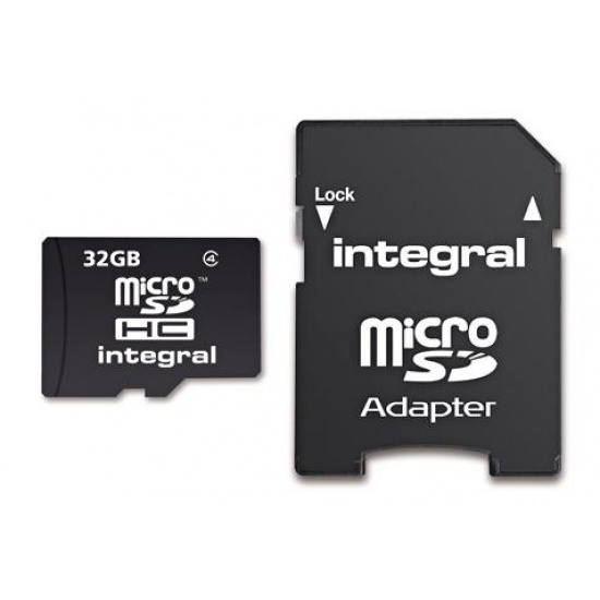 32GB Integral microSDHC CL4 memory card with SD adapter Image