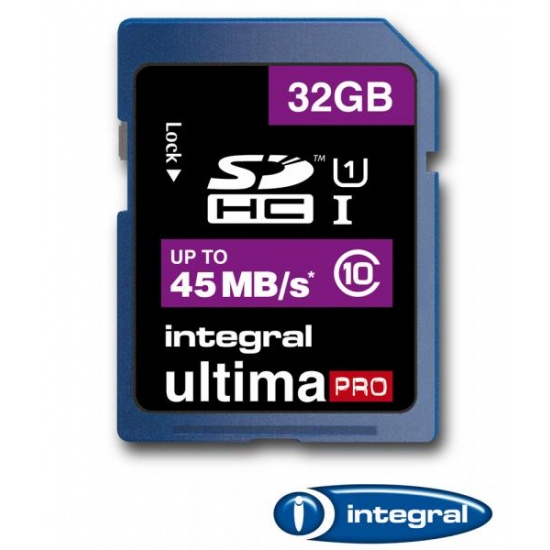 32GB Integral Ultima Pro SDHC 45MB/sec CL10 High-Speed (UHS-1) memory card Image