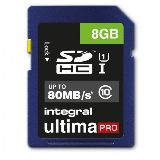 8GB Integral Ultima Pro SDHC 80MB/sec CL10 UHS-I Memory Card Image