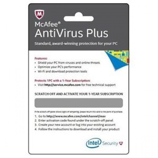 Intel McAfee Anti-Virus Plus 1-Year Subscription License - Activation Card Image