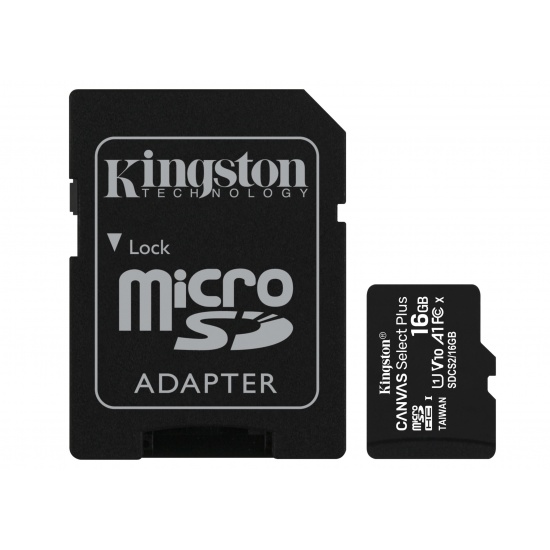 16GB Kingston Canvas Select Plus microSDHC CL10 UHS-1 U1 V10 A1 Memory Card w/Adapter - 3 Pack Image