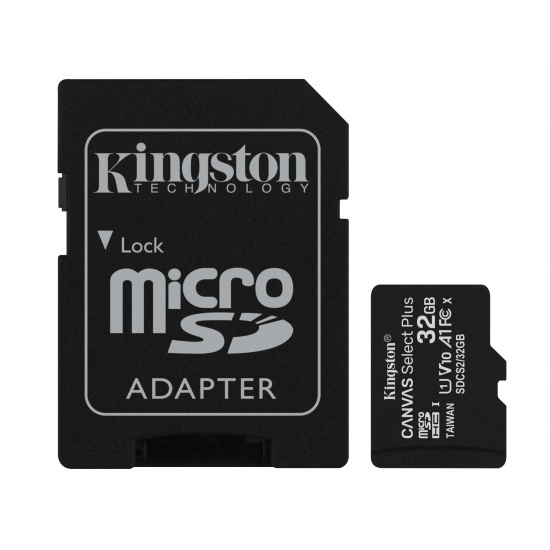 32GB Kingston Canvas Select Plus microSDHC CL10 UHS-1 U1 V10 A1 Memory Card w/Adapter Image