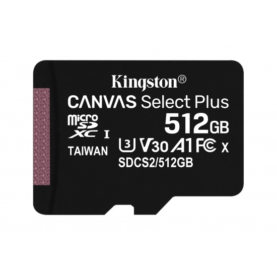 512GB Kingston Canvas Select Plus microSDXC CL10 UHS-1 U3 V30 A1 Memory Card Image