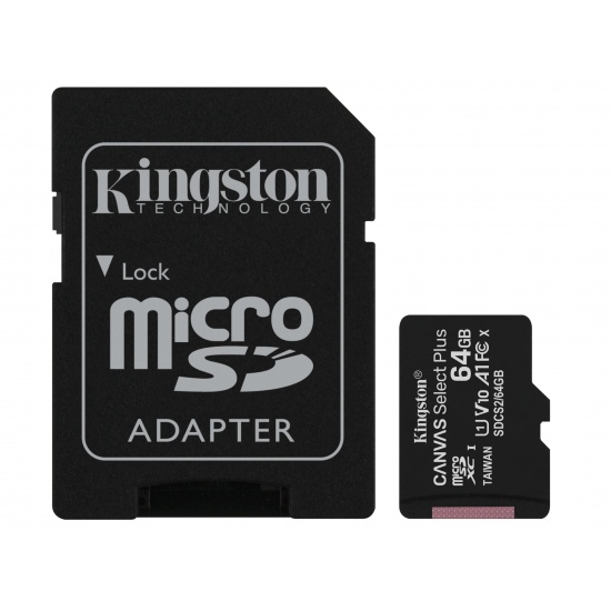 64GB Kingston Canvas Select Plus microSDXC CL10 UHS-1 U1 V10 A1 Memory Card w/Adapter - 3 Pack Image