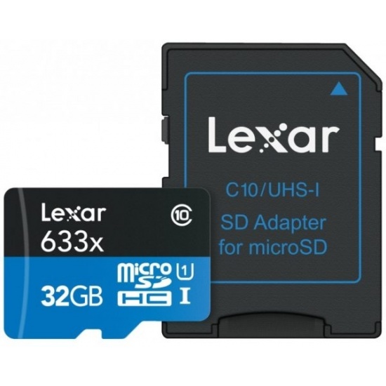 32GB Lexar microSDHC UHS-1 CL10 95MB/sec Memory Card with SD Adapter Image