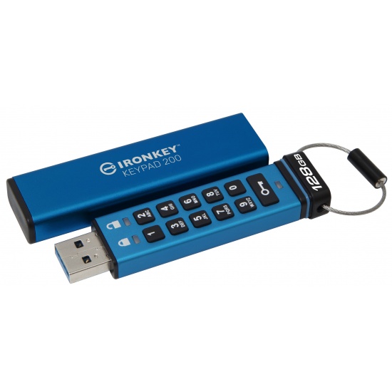 128GB Kingston Technology IronKey Keypad 200 USB3.2 Type A Flash Drive - Blue Image
