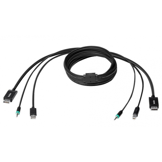 6FT Belkin Secure DisplayPort Stereo Mini Jack Male To DisplayPort USB Type B Male KVM Cable - Black Image