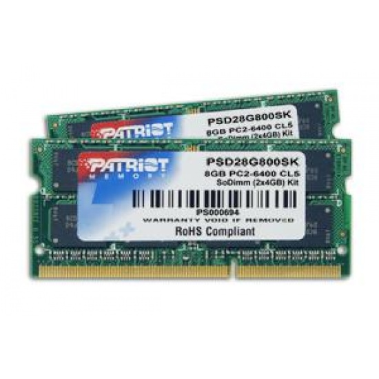 8GB Patriot DDR2 PC2-6400 800MHz CL6 SO-DIMM Laptop Memory dual kit (2x4GB)