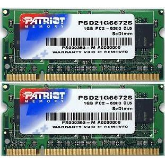 2Gb Patriot DDR2 SO-DIMM PC2-5300 667MHz CL5 Dual Channel kit (2x 1Gb) Image