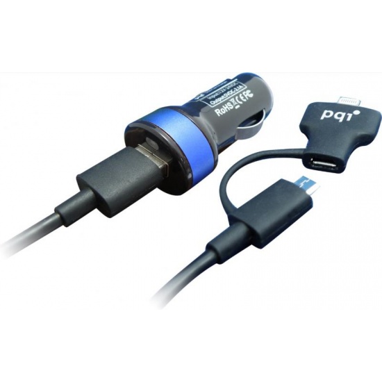PQI i-Charger Du-Plug for Car - Car Charger with Lightning and micro USB connectors (Blue) Image