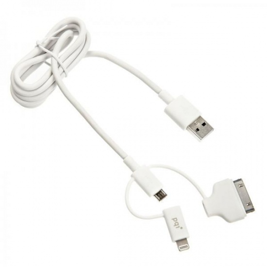 PQI i-Cable Multi-Plug (White) for mobile devices - Lightning / Apple 30-pin / Micro USB connectors Image