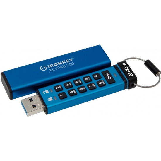 64GB Kingston Technology IronKey Keypad 200 USB3.2 Type A Flash Drive - Blue Image