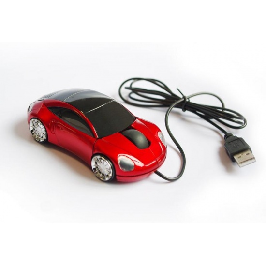 Optical USB Mouse Black/Red Racing Car Design Dual-button with LED lights and scroll-wheel Image