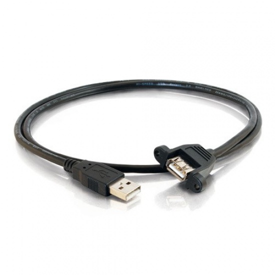 C2G 2FT Panel Mount USB Type-A Male to USB Type-A Female Cable - Black Image