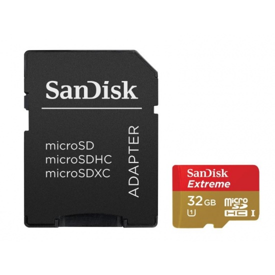32GB Sandisk Extreme microSDHC CL10 UHS-1 memory card for phones and tablets (300X Speed) Image