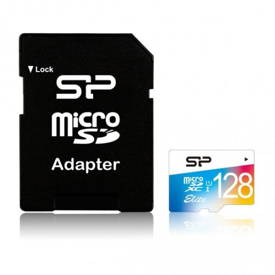 128GB Silicon Power Elite microSDXC CL10 UHS-1 75MB/sec Colorful Memory Card With Adapter Image