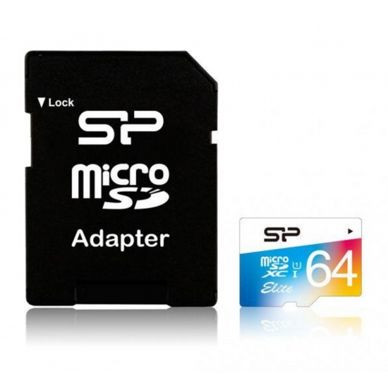 64GB Silicon Power Elite microSDXC CL10 UHS-1 85MB/sec Colorful Memory Card With Adapter Image