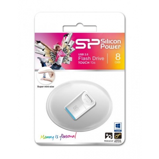 8GB Silicon Power Touch T06 Compact USB Flash Drive White