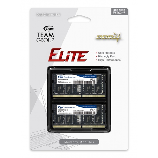 16GB Team Elite DDR4 SO-DIMM 2400MHz PC4-19200 CL16 Dual Channel Kit (2x 8GB) 1.2V Image
